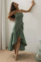 Sage Green High-low Prom Dresses with Ruffles Skirt - £140.68 GBP