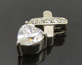 925 Sterling Silver - Vintage Cubic Zirconia Love Heart XO Pendant - PT15260 - £24.25 GBP