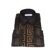 Men CEREMONIA Turkey Shirt 100% Cotton Fancy Rhine Stones #TSV 15 Black Slim Fit image 8