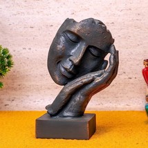 Human Face Statue with Hand Showpiece for Home Decoration  Grey 21 x 9 cm, Resin - £35.19 GBP