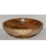 Lg Hand Carved Mango Wood Serving Bowl 11.5&quot; Round Salad Fruit Veggie Bo... - £30.90 GBP