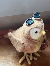 Cute Tan Fabric RUSTY the Owl w Glasses Figurine  - 5.75 inches high x 6.25 x 3. - £7.34 GBP