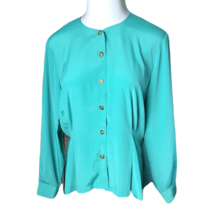 Josephine Vintage Button Up High Neck Shirt ~ Sz 10 ~ Green ~ Long Sleeve  - £10.40 GBP