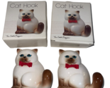 Vintage The Cook&#39;s Bazaar White Cat Blue Eyes Bow Ceramic Cat Hook Lot of 2 - $24.99