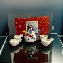 Department 56 Christmas Tea Set Snowflake And The Snowman Teapot And Fou... - $19.80