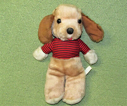 11&quot; 1983 Interpur Puppy Teddy Vintage Plush Stuffed Animal Korea Red Striped Top - £7.40 GBP