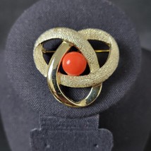 Atomic Sarah Coventry Signed Coral Orbit  Modernist Brooch Pin Orange Go... - $14.87 CAD