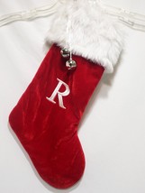 Red Velvet Initial &quot;R&quot; Christmas Stocking 19&quot; White Faux Fur Kohl&#39;s Jingle Bells - £27.68 GBP