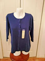 Laura Scott Missy Size Large Navy Blue Cardigan Button Front Sweater (NEW) - £15.65 GBP