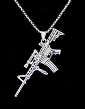 AR-15 Gun Pendant 24&quot; Box Stainless Steel Necklace Mens Hip Hop Jewelry - £7.08 GBP