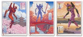 Neon Genesis Evangelion Japanese Edo Style Giclee Poster Set x3 12x17 Mondo - £173.94 GBP