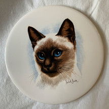 Derick Brown Tile/Trivet Siamese Kitty Cat Ceramic Round Cork Back 6in B... - $24.74