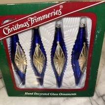 Vintage Cobalt Blue Bradford Christmas Trimmeries Icicle Glass Silver ornaments - £19.30 GBP