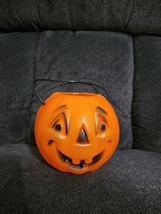 Small Jack O Lantern Blow Mold Bucket With Eyebrows Vintage Halloween - $33.52 CAD