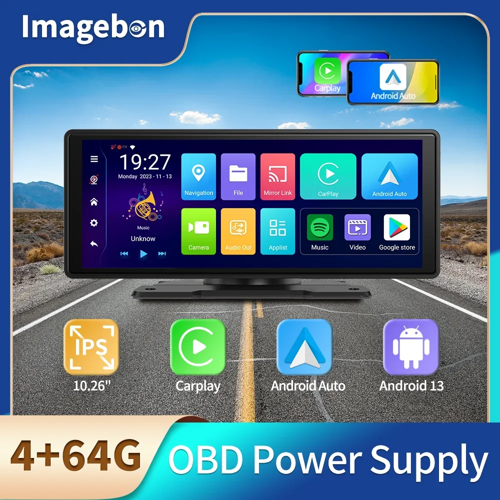 Imagebon Android 13 Car DVR 5G WiFi Wireless CarPlay Android Auto Dash Cam AUX - £179.49 GBP+