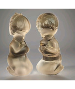 Vintage Fenton Praying Girl and Boy Pair Frosted Glass Figurine Lot Clear - $19.18