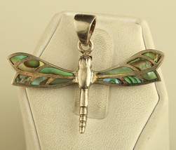 Vintage Sterling Silver Abalone Shell Dragonfly Pendant Charm - £37.38 GBP
