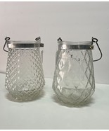 Scratch &amp; Dent Set of 2 Textured Clear Glass 6 Inch Diameter Candle Lant... - £39.51 GBP