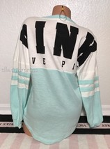 Victoria&#39;s Secret Pink Aqua Light Blue White Black Varsity Crew Pullover... - £43.95 GBP