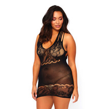 Women&#39;s Seamless Floral Lace Opaque Mini Dress with Shredded Strap Detail, Black - £16.13 GBP