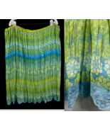 Worthington Skirt Broomstick Pleat Green Blue Floral Lace Hem Y2K Fairy ... - $1,135.94 MXN