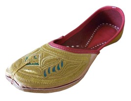 Women Shoes Mojari Gold Indian Handmade Bride Flip-Flops Leather Jutti US 9.5  - £35.67 GBP