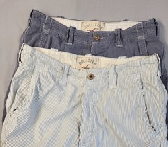 Pair Hollister California Mens Chino Shorts Stripes Blue White Button-Fl... - £20.55 GBP