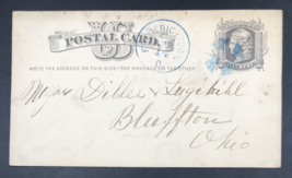 Antique 1876 Fredericktown Ohio Blue Cross Fancy Cancel Postal Card Post... - $21.34