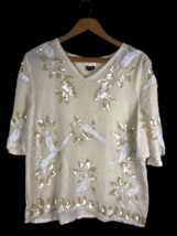 Beaded Top Size Medium Vintage Ivory White Sequin Party Evening Wear Womens - £43.90 GBP