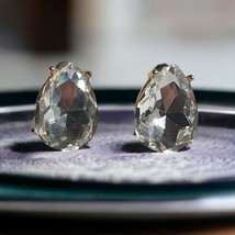 Large Glass Solitaire Faceted Vintage Earrings Womens Jewelry Costume Drag Queen - £14.60 GBP