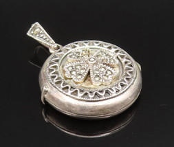 925 Silver - Vintage Floral Marcasite Photo Locket Pendant (OPENS) - PT21165 - £51.17 GBP