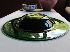 LARGE EMERALD GREEN HAT SHAPE ART GLASS CENTERPIECE BOWL  - £59.95 GBP