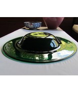 LARGE EMERALD GREEN HAT SHAPE ART GLASS CENTERPIECE BOWL  - $75.00