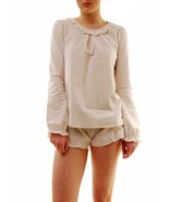FOR LOVE &amp; LEMONS Womens Pyjama Top Emmy Long Sleeve Elegant Pinstripe S... - £69.17 GBP