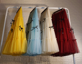 Yellow Layered Tulle Skirt Outfit Women Custom Plus Size Tiered Long Tulle Skirt image 3