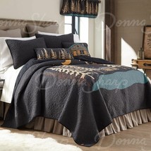 Donna Sharp Moonlit Cabin KIng Quilt Lodge Rustic Country Trees Blue Gray Tan - £156.10 GBP