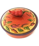 "CHILI FIESTA"  Clay Art Hand-Painted Tortilla Lidded Dish (StoneLite) 9 3/.4" D - £35.56 GBP