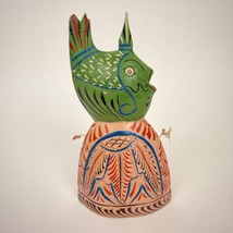 Colorful Wooden Bell Hand-Carved Fish-Shaped Rustic Folk Art - $221.43 MXN