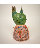 Colorful Wooden Bell Hand-Carved Fish-Shaped Rustic Folk Art - $221.44 MXN