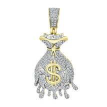 14K Yellow Gold Plated Womes &amp; Mens Real Moissanite Money Bag Pendant Charm - £269.72 GBP
