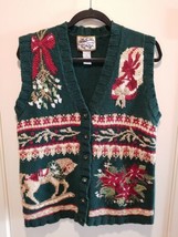 Vtg Womens Knit Sweater Vest Green Rocking Horse Heirloom Collectibles Christmas - £17.31 GBP