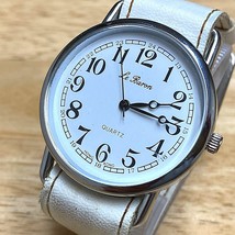Vintage Le Baron Men Easy Read Classic Silver White Analog Quartz Watch~New Batt - £14.71 GBP