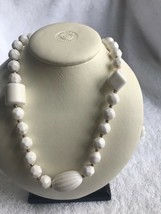 Vintage White 3 size bead  necklace  32 inch  Costume jewelry no clasp - £12.40 GBP