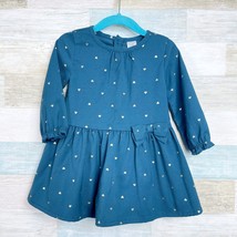 Carters Gold Foil Heart Dress Blue Fit &amp; Flare Bow Toddler Girl 18M 18 M... - £7.77 GBP