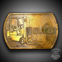 Vintage CLARK Forklift Material Handling Embossed Belt Buckle CMHC USA Made - £27.88 GBP