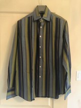 Euc Robert Graham Blue Green Wide Striped 100% Cotton Button Down Shirt Sz L - £56.02 GBP