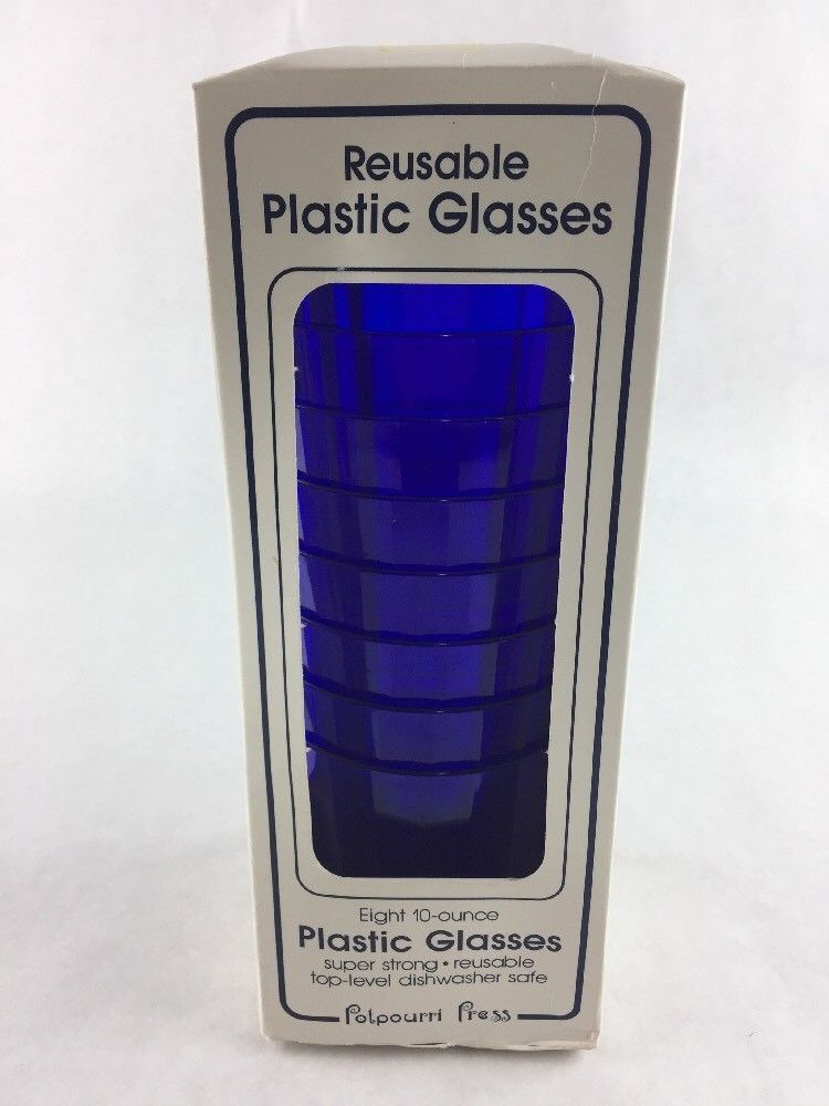 Vintage Potpourri Press Reusable Plastic Glasses Blue from 1986 NIBox - $37.40