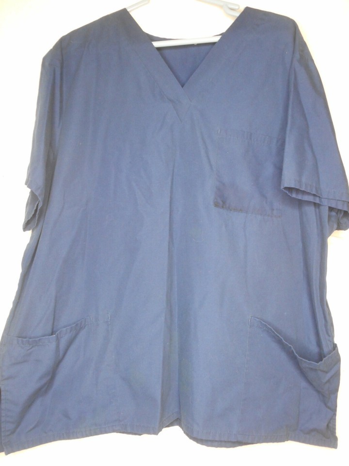 Solid Unisex Blue Scrub Top Medical Uniform Sz 1x - $4.00