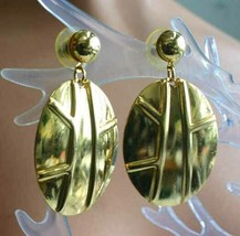 Fabulous Art Moderne Gold-tone Oval Drop Pierced Earrings 1980s vintage 2 1/8&quot; - £9.71 GBP