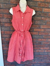 Lands End Sleeveless Linen Dress Size 8 Button Front Tie Waist Shift A-L... - $23.75